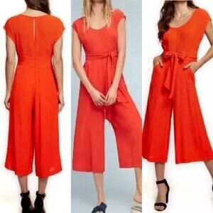 Anthropologie Jumpsuit 8‎ Abbey Wide Leg Cropped Tie Waist Belted Orange